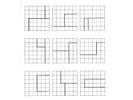 Nine, six-by-six grids with three line segments outlined in each.