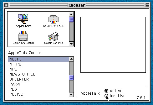 Chooser window in Apple.