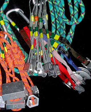 Photograph of rock climbing equipment.