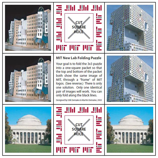 A 3x3 grid of images with fold and cut lines marked.