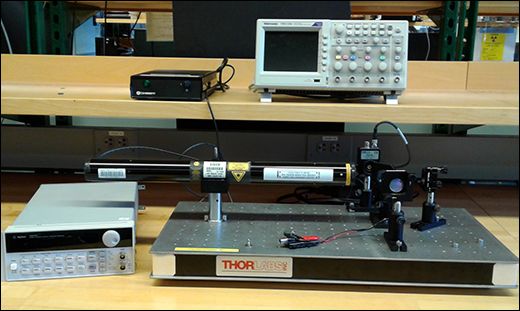 Experiment equipment on the table and shelf.