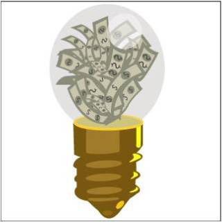 Lightbulb filled with cash.