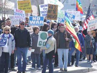 Photograph of an anti-war protest.